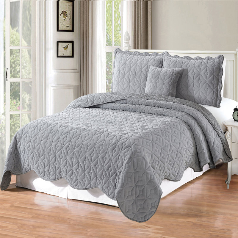 Ensemble de courtepointes carrées 4 pièces, Très grand, Gris