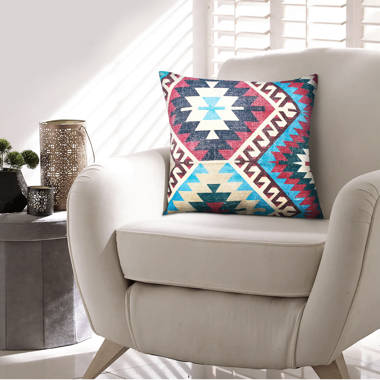 18 x 18 Square Cotton Accent Throw Pillow, Aztec Tribal Inspired Pattern, Trimmed Fringes, Multicolor Foundry Select