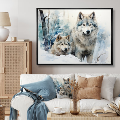 Neige loups en hiver II - loup, art mural