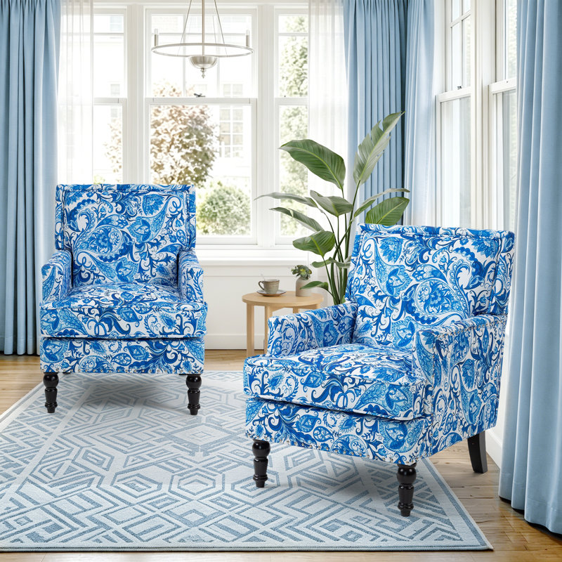 27.1'' Wide Transitional Upholstered Armchair (Set Of 2), Blue Floral