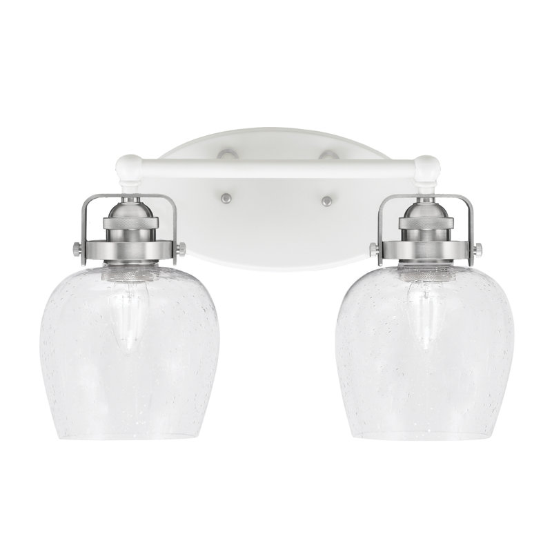 Easton 2 Light Bath Bar With 6" Clear Bubble Glass, White/Brushed Nickel