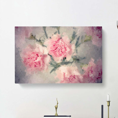 Pale Pink Carnation Flowers In Abstract - Wrapped Canvas