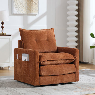 Fauteuil demi-tonneau pivotant - Fauteuil Mid-Century moderne, fauteuil rembourré épais avec base en métal solide, fauteuil simple confortable, fauteuil d'appoint pivotant pour la chambre à coucher du salon