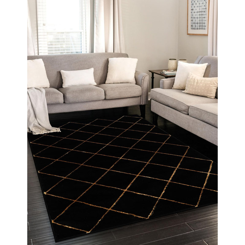 Étowah contemporain noir et doré, Rectangle 2 pi x 3 pi 1 po