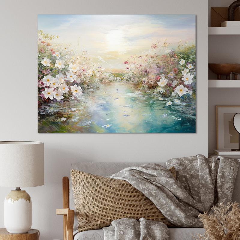 «Simplity Wreath Green Flower Field I» sur toile, Toile tendue, H 16 po x l 32 po x P 1 po
