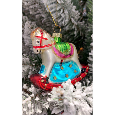 Ornement en verre de Noël - cheval à bascule par Wizardi F07M3-7 HB-Sy25368