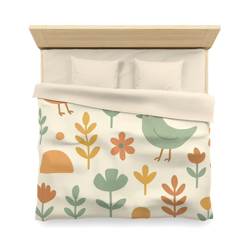 Microfiber Duvet Cover Boho Style, Design 26, King Duvet Cover, Orange/Yellow/Green/Cream