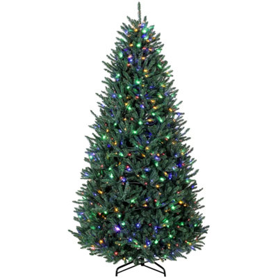 9 FT Pre Lit Colorado Blue Spruce Artificial Christmas Tree, Easy Plug Lighting System, Hinged Branches with Switchable Warm White and Multicolor LED Lights and Foot Pedal for Indoor Holiday Home Decoration