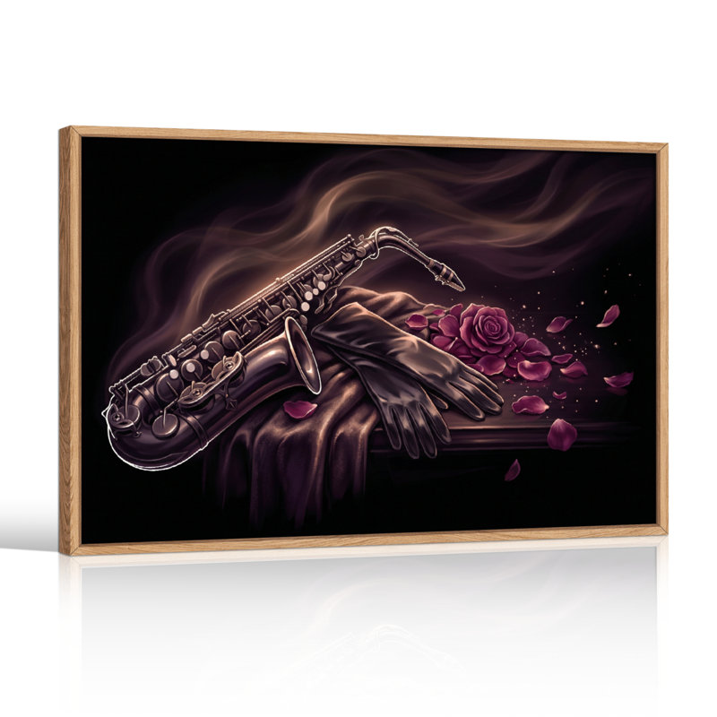 Ensemble de 1 tableau sur toile « Roses au saxophone », H 24 po x l 36 po, Naturel