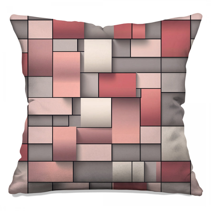 Pink Gray Rectangular Blocks Double Sided Throw Pillows, 26 x 26 inches