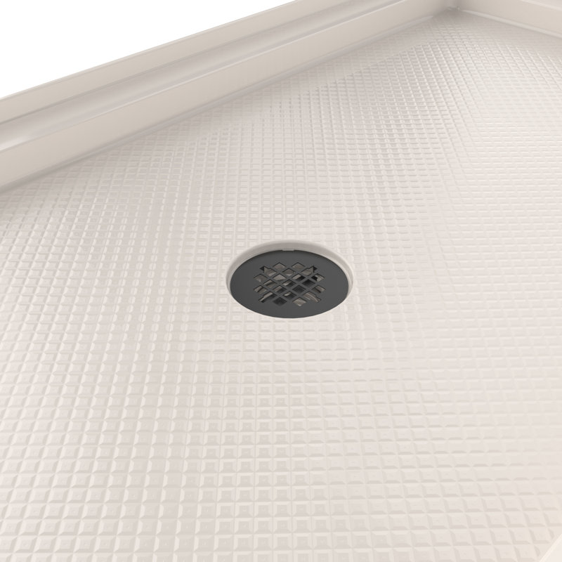 DreamLine SlimLine 32 inch D x 54 inch W x 2 3/4 inch H Single Threshold Biscuit Alcove Shower Base with 2 inch Matte Black Center Round Drain