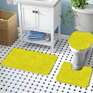 Yellow Bathroom Rugs Sets 3 Piece with Toilet Cover and Toilet