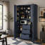 Armoire de cuisine sur pied de 42,3 po, poste de travail de rangement haut avec portes, tiroirs, tablettes réglables et porte-bouteilles-1447000135