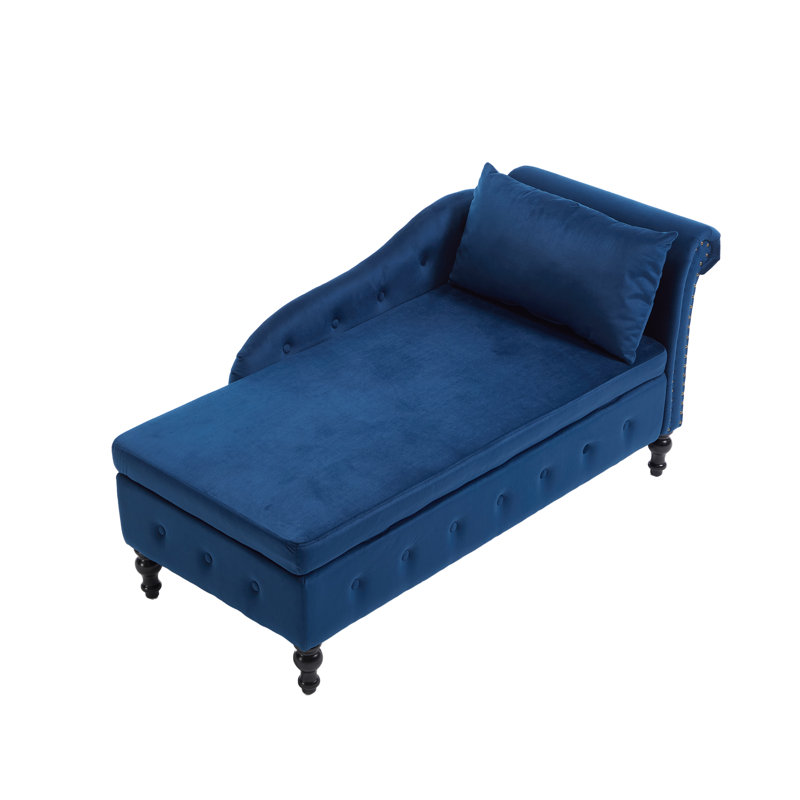 Chaise longue de rangement en velours Eastham, Bleu, Orienté vers la gauche
