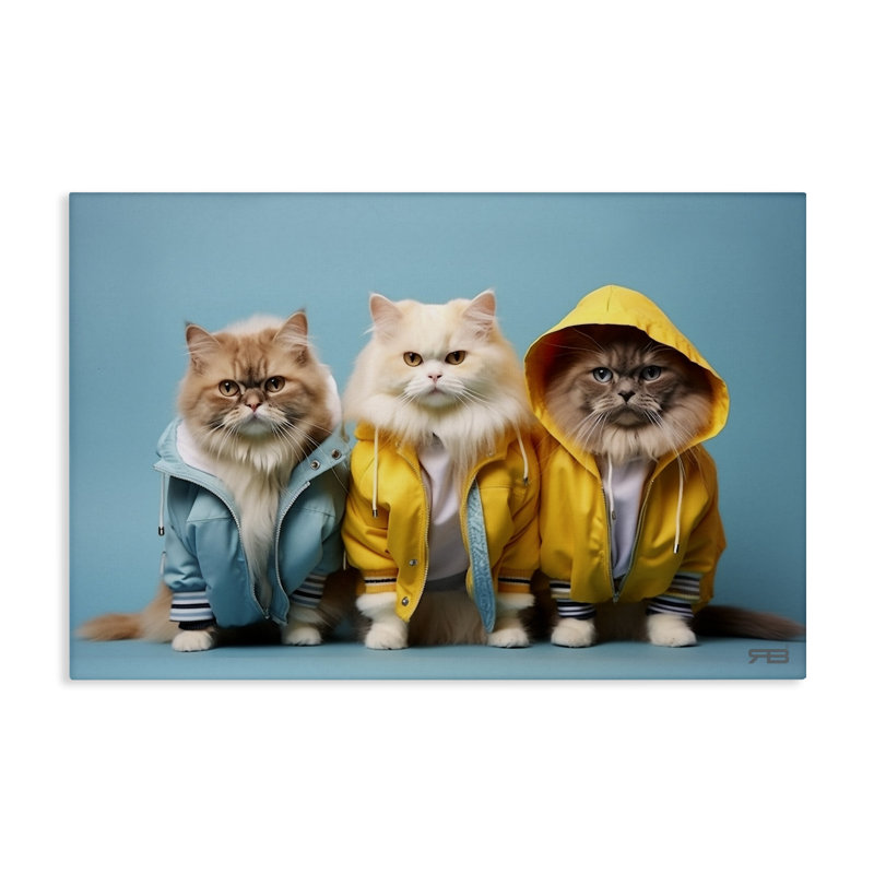 "Drôle de chats élégants", art mural par Roozbeh Bahramali, H 24 po x l 36 po