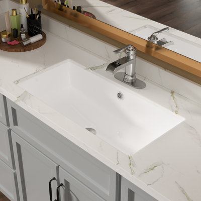 28"X14" Undermount Ceramic Bathroom Sink - White, Stain , Overflow, Chic For Home, Restaurant, Stain-, Elegant Office