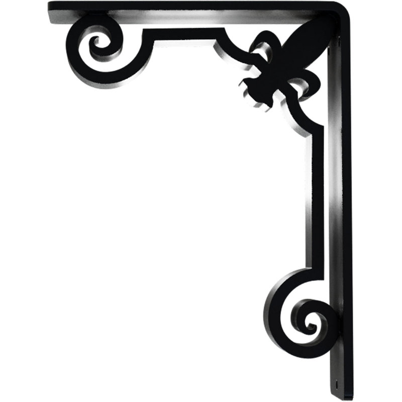 Support en fer forgé Fleur De Lis, H 8 po x l 2 po x P 5,5 po, Noir
