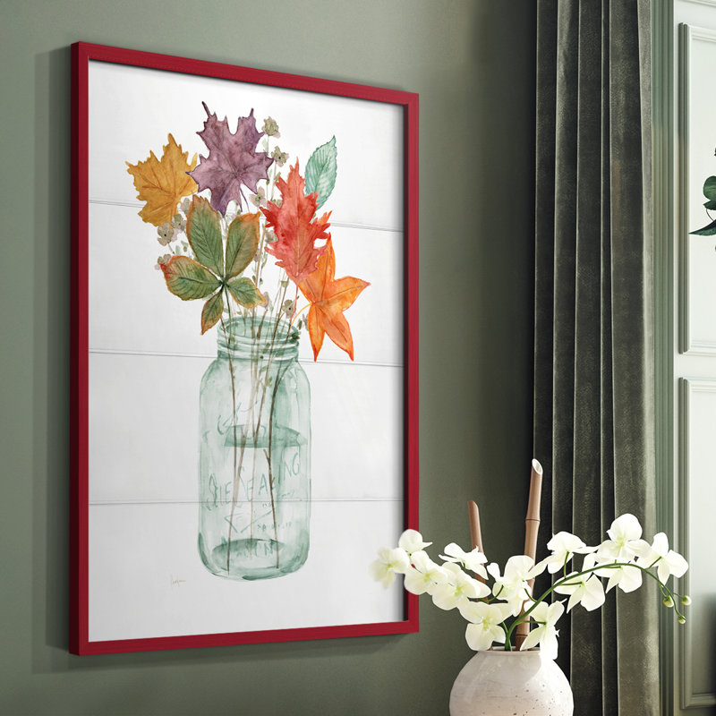 «Harvest Home Leaves I», reproduction encadrée - bois massif, Rouge, H 10 po x l 8 po