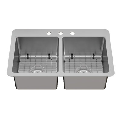 Kingston Brass Calgary 33-Inch Stainless Steel Double Bowl Dual Mount Kitchen Sink With Drain
