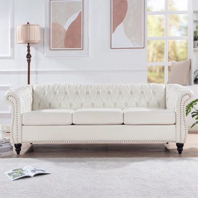 84.65" Rolled Arm Chesterfield 3 Seater Sofa