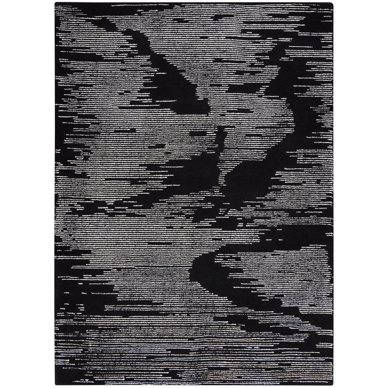 Abstract Area Rug in Black/Ivory, Rectangle 4' x 6'
