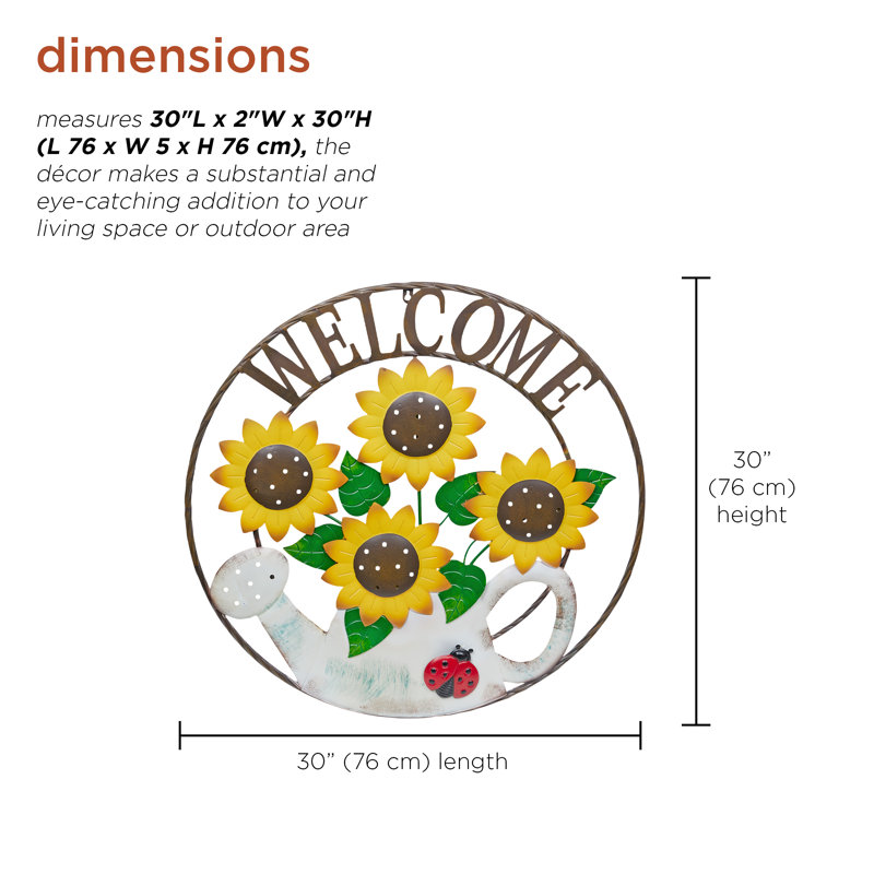 30"H Large Round Sunflowers in Garden Can Welcome Sign