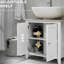 Meuble-lavabo de salle de bain - Forme en U, tablette réglable, lavabo de rangement blanc