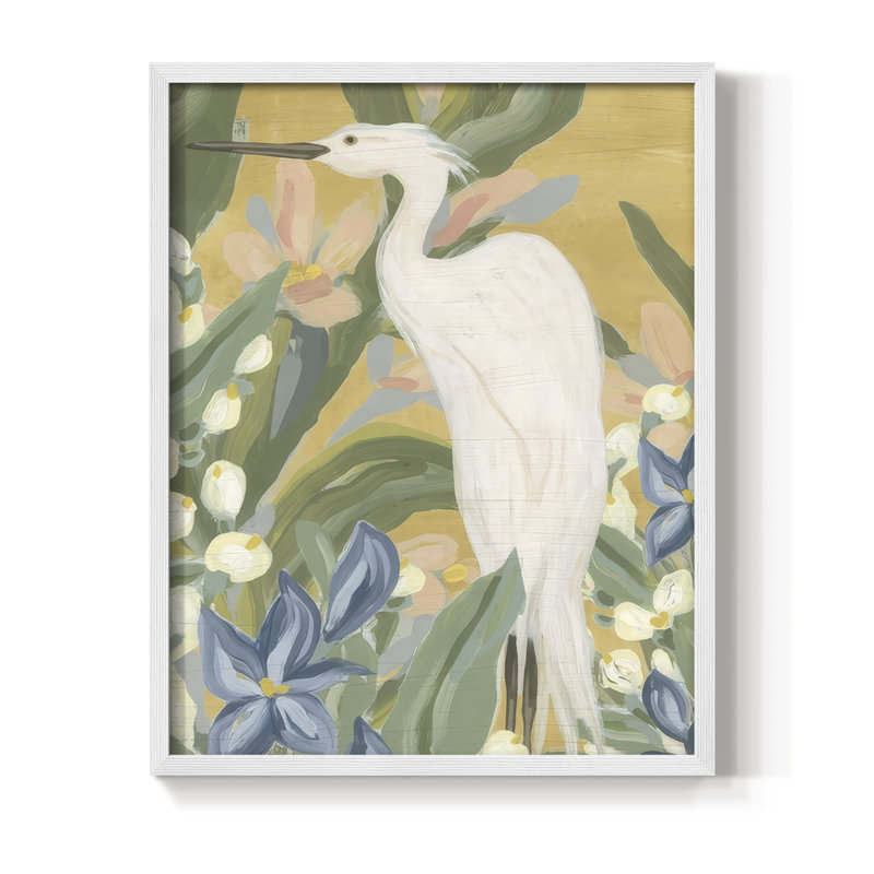Floral Aigrette I, reproduction encadrée - bois massif, H 30 po x l 24 po, Blanc