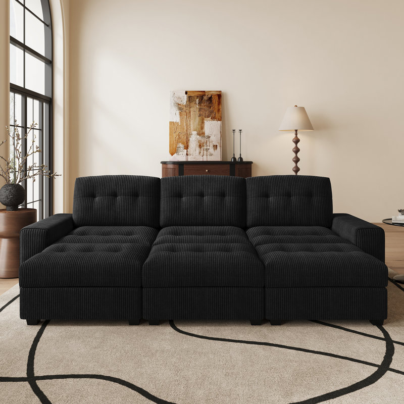 Canapé modulaire Corduroy, Velours côtelé noir