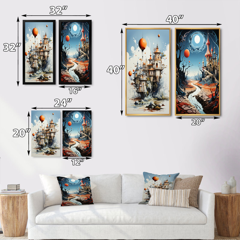«Surréalisme, ville, rêve, vol, imaginaire», 2 pièces, Toile tendue, H 40 po x l 40 po