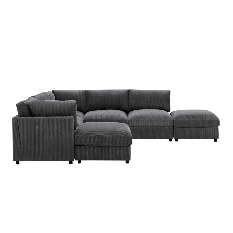 Canapé modulaire rembourré en velours côtelé, Velours côtelé gris foncé