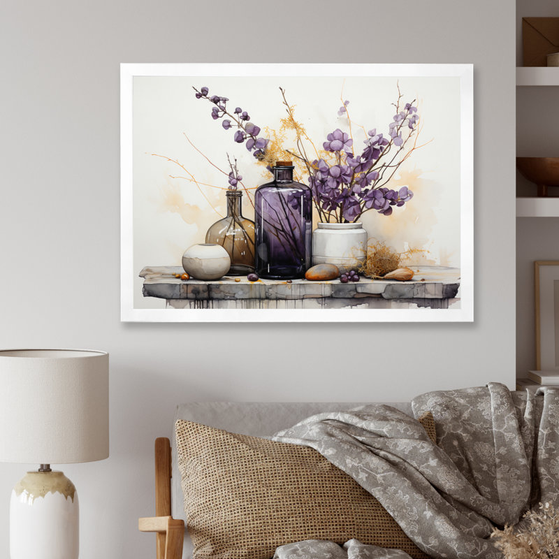 Mauve, beige, minimalisme, équilibre et contraste - reproductions d'art abstrait de natures mortes, Cadre simple blanc