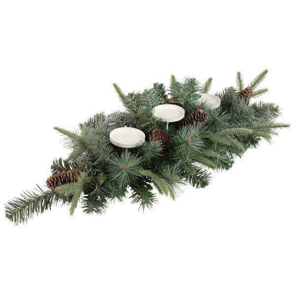 Frosted Pine Cone 6.5 inch Winter Candle Ring With Evergreen Branches And  Leaves