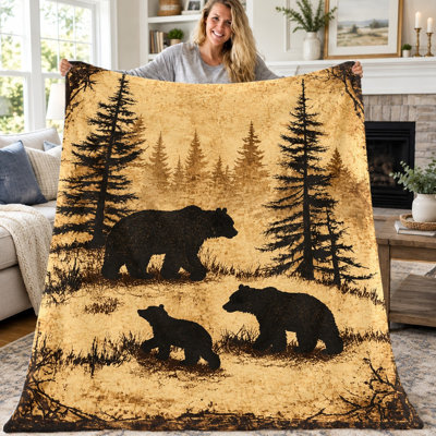 Couverture légère et chaude à motif d'ours et de forêt (1 pièce), idéale pour canapé, lit, salon, chambre d'étudiant, bureau, voyage, décoration intérieure, couverture toutes saisons, cadeau idéal pour le camping.