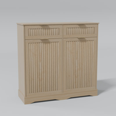 Armoire à double poubelle inclinable pour 2 bacs de 10 gallons, armoire de rangement à cannelures de ferme avec 2 tiroirs et crochets, armoire de cuisine autoportante (ne comprend pas la poubelle) 
