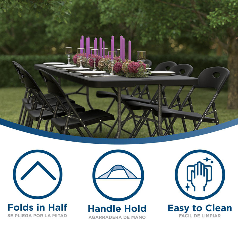 Black 8 ft Fold-in-Half Banquet Table with Handle