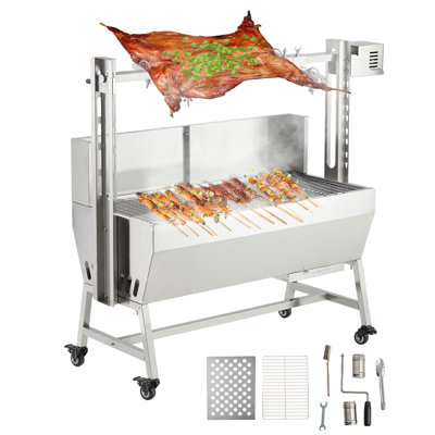 Heavy Duty Stainless Steel Electric Rotisserie Grill for Whole Pig, Lamb, Hog – 60kg/132lb Capacity – 50W Motor, Built-in Fire Pit & Baffle – Outdoor Charcoal BBQ Spit Roaster for Backyard & Camping