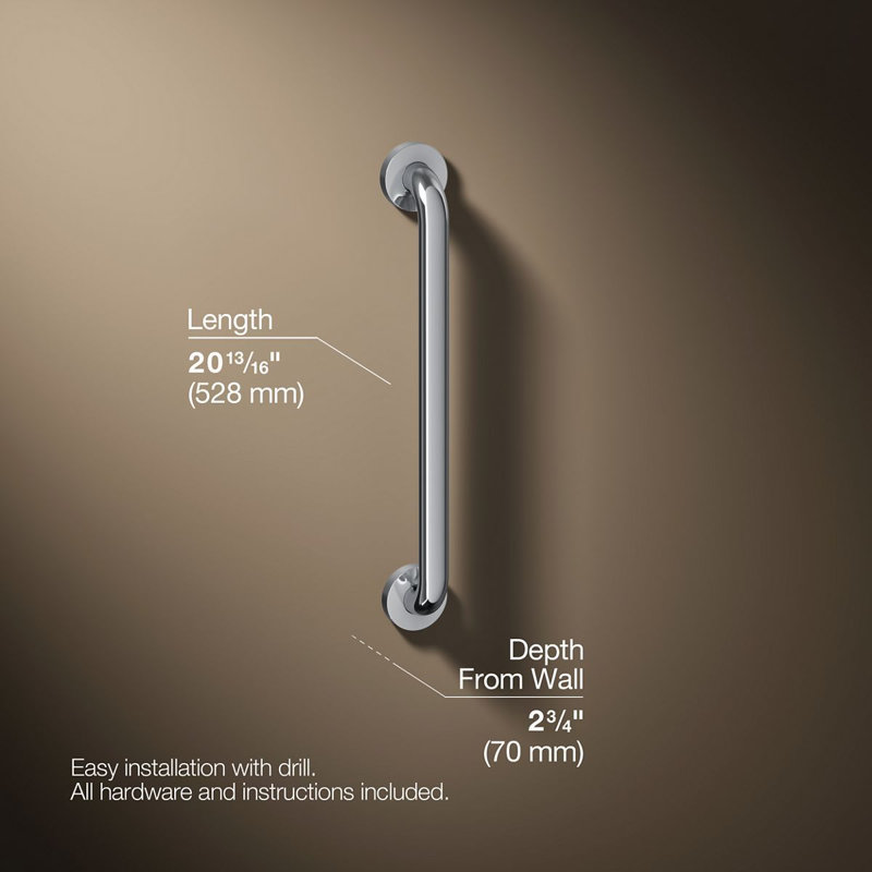 Contemporary Grab Bar, 18"W, Polished Stainless