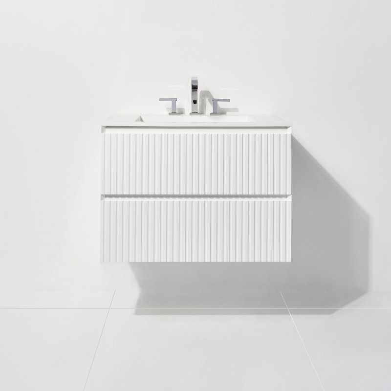 24" Wall-Mounted Single Bathroom Vanity Set, White