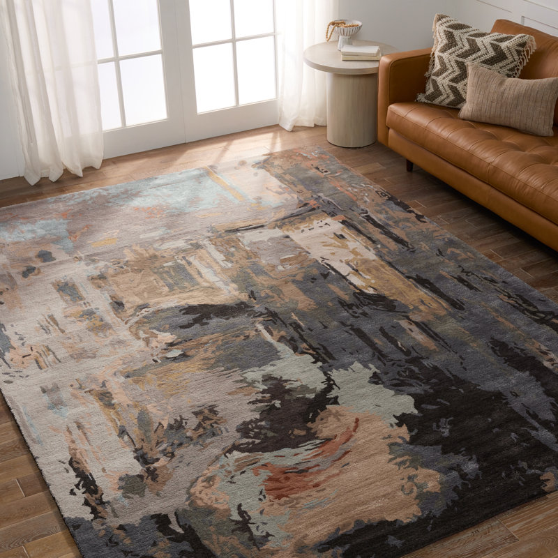 Tapis touffeté à la main à motif nougat / fer forgé gris Douwe, Rectangle 6 pi x 9 pi