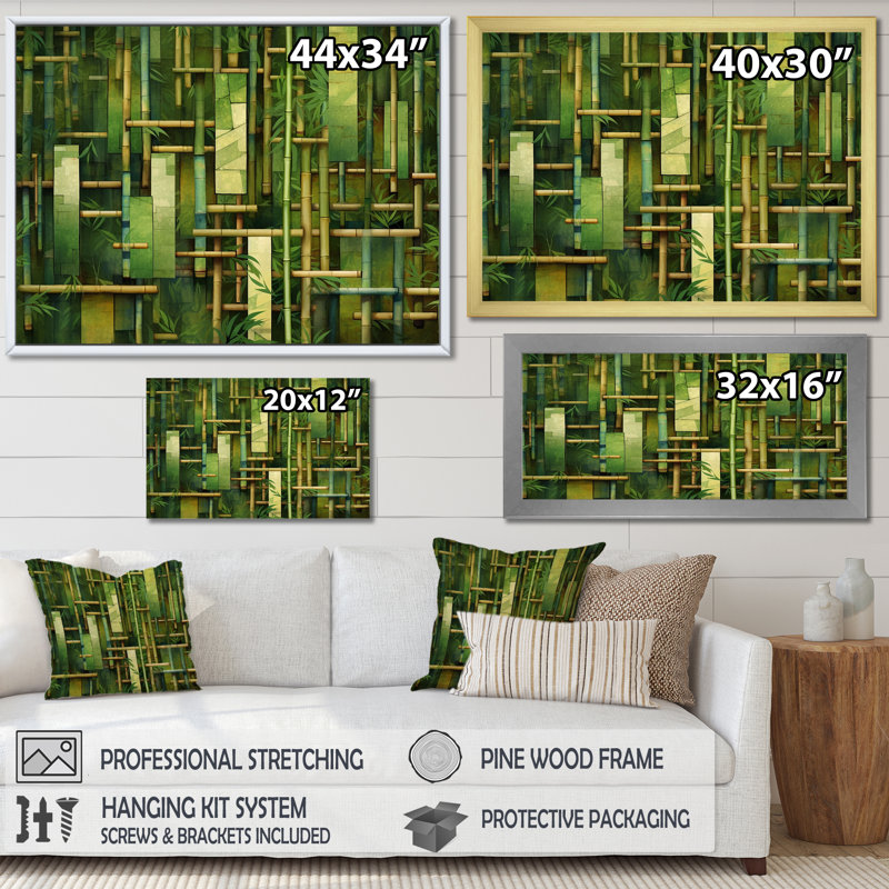 «Whispering Bamboo», motifs géométriques sur toile, Toile tendue, H 16 po x l 32 po x P 1 po