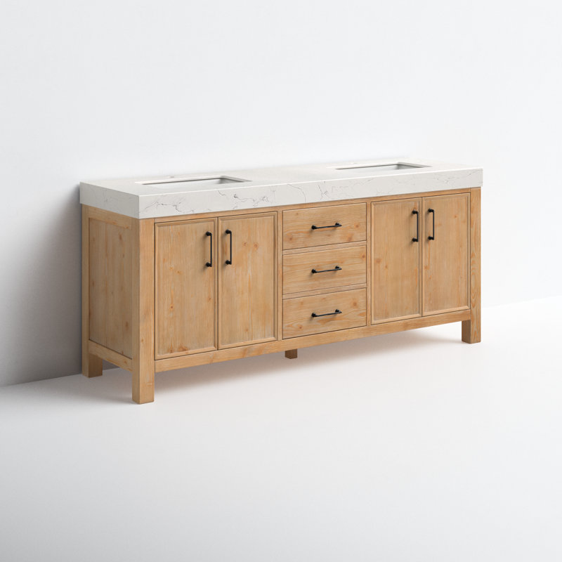 72'' Double Bathroom Vanity with Composite Stone Top, White, Brown, Matte Black