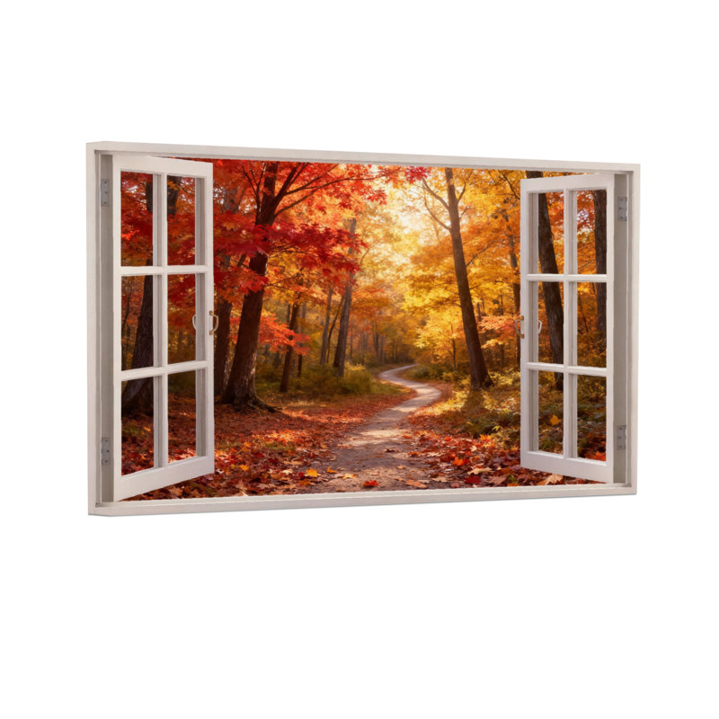 Paysage et nature, chemin d'automne avec feuilles tombantes, H 20 po x l 30 po
