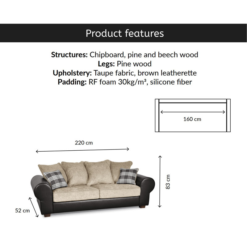 Rodrigez 3 Seater Chenille Sofa, Brown/Yellow