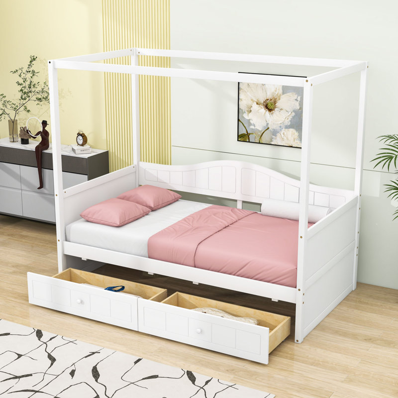 Aeriona Canopy Daybed with 2 Drawers, White