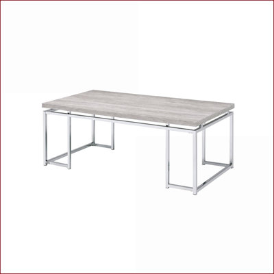 Chêne naturel Table basse chromée moderne pour le salon - Base en métal élégante et stable