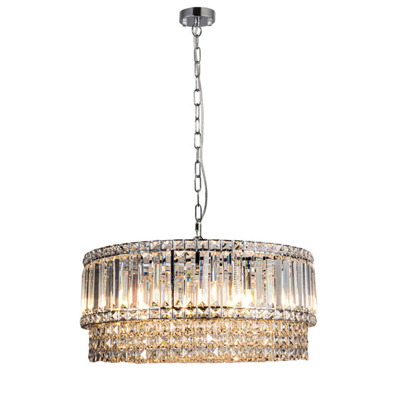 9 - Light Crystal Chandelier, Polished Chrome, Polished Chrome