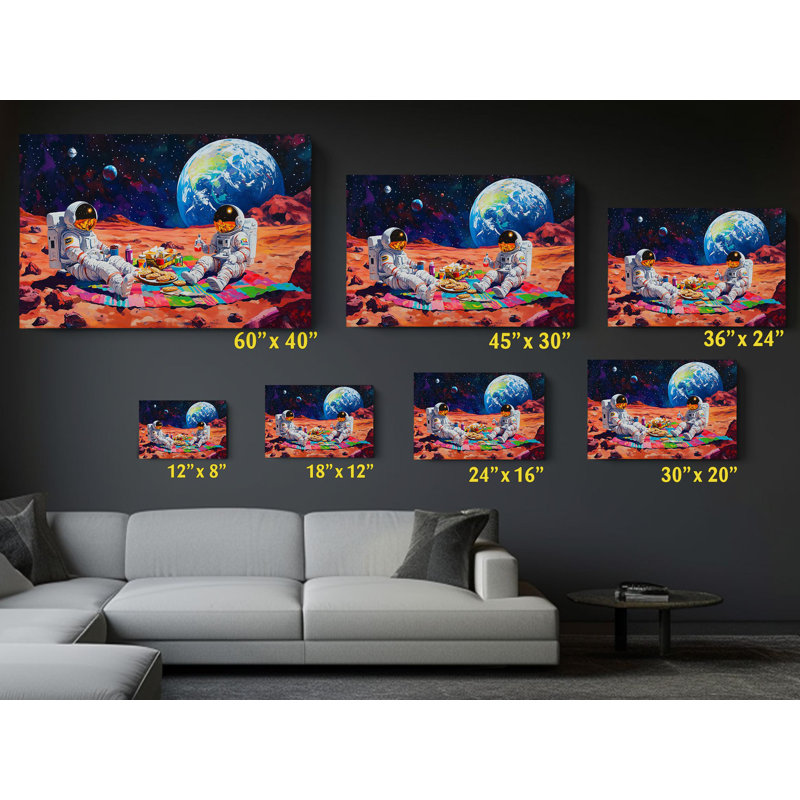 Astronauts Having a Picnic on Mars on High-Quality Canvas Print - Handcrafted Wall Decor - Stylish Art - Gift - Wall Decor