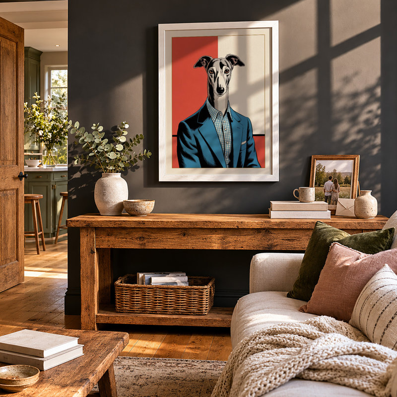 Greyhound in Blue Modern - Framed Print, A1 - 84.1 x 59.4 cm, White
