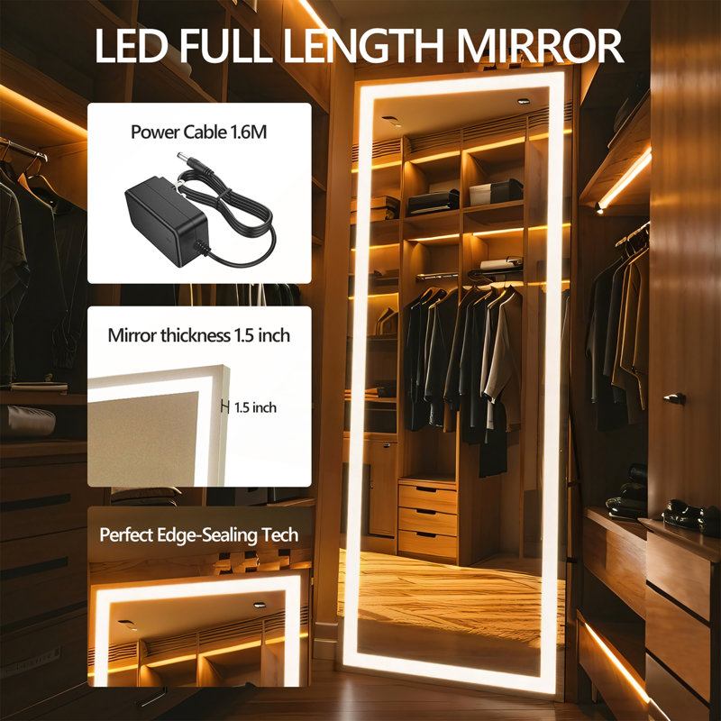 75x28 Inch Full Length LED Lighted Mirror, Multifunctional for Dressing and Makeup, with Dimmable 3 Color Temperatures, Shatterproof and Space-Saving Design